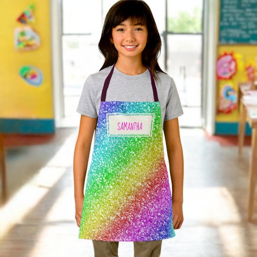 Kids Individuelle Name Rainbow Glitzer Schürze