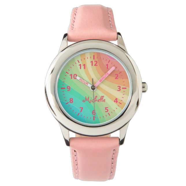 Kids Individuelle Name Rainbow Watch Armbanduhr (Vorderseite)