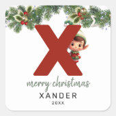 Kids Initial X Christmas Quadratischer Aufkleber (Vorderseite)