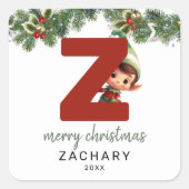 Kids Initial Z Christmas Quadratischer Aufkleber (Vorderseite)