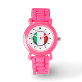 Kid's Italy Flag Pink Glitzer Strap Watch Armbanduhr
