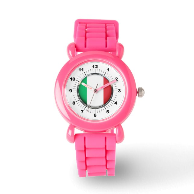 Kid's Italy Flag Pink Glitzer Strap Watch Armbanduhr (Vorderseite)