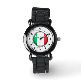 Kid's Italy Flag Silver Glitzer Strap Watch Armbanduhr
