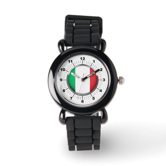 Kid's Italy Flag Silver Glitzer Strap Watch Armbanduhr (Vorderseite)