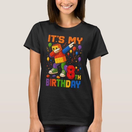 Kids Its My 8th Birthday Building Blocks 8 Years O T-Shirt (Vorderseite)