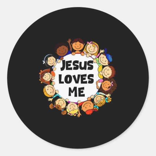 Kids Jesus Loves Me Cute Christian Faith Girl Boy Runder Aufkleber (Vorderseite)