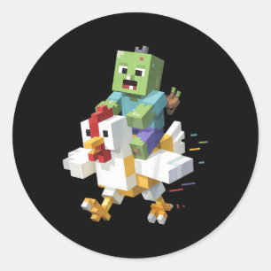 Kids Jock Hühner-Shirt Pixel Art Gamer Zombie Jung Runder Aufkleber