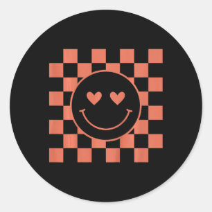 Kids Jugend Kariert Retro Valentinslächeln Gesicht Runder Aufkleber