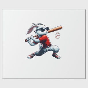 Kids Jungen Fröhlicher Osterhase spielt Baseball O Geschenkpapier