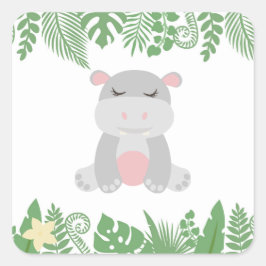 Kids Jungle Animals Party Square Sticker - Hippo