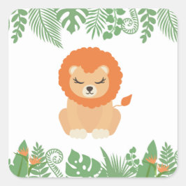 Kids Jungle Animals Party Square Sticker - Löwe