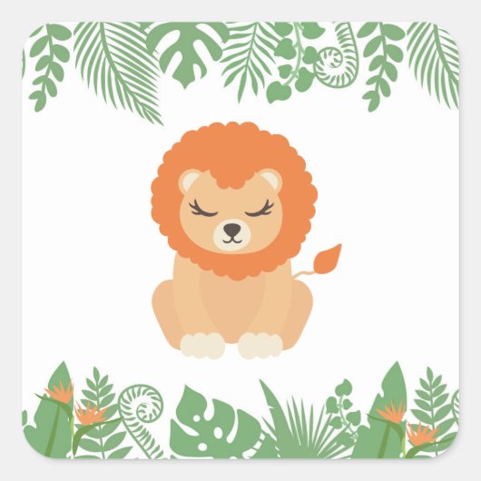 Kids Jungle Animals Party Square Sticker - Löwe (Vorderseite)