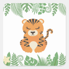 Kids Jungle Animals Party Square Sticker - Tiger