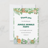 Kids Jungle Animes Party Flat Danke Karte (Rückseite)