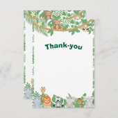 Kids Jungle Animes Party Flat Danke Karte (Vorne/Hinten)