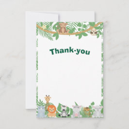 Kids Jungle Animes Party Flat Danke Karte