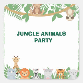 Kids Jungle Animes Party Square Sticker