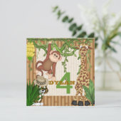 Kids Jungle Safari Birthday Invitation Template Einladung (Stehend Vorderseite)