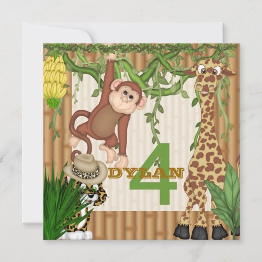 Kids Jungle Safari Birthday Invitation Template Einladung (Vorderseite)