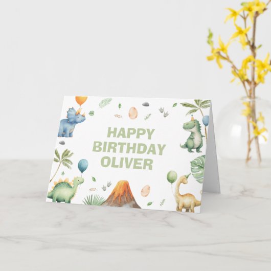 Kids Jurassic Dino Dinosaur Personalized Birthday Karte (Gelbe Blume)