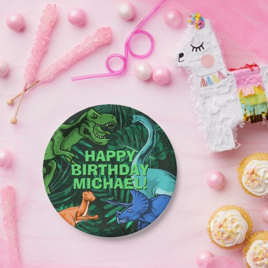 Kids Jurassic Dino Personalisiert Dinosaur Geburts Pappteller (Party)