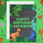 Kids Jurassic Trex Dino Dinosaur Geburtstag Karte<br><div class="desc">Dieses Dinosaurier-Design ist großartig für den Geburtstagsjungen in deinem Leben. Geben Sie ihnen einen Dino-Milben-Tag mit diesem Dino-Thema Design mit einem Trex,  Triceratops,  Brontosaurus,  und Raptor.</div>