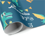 Kids Jurassic Trex Dino Dinosaur Name Age Custom Geschenkpapier (Rolleneckpunkt)