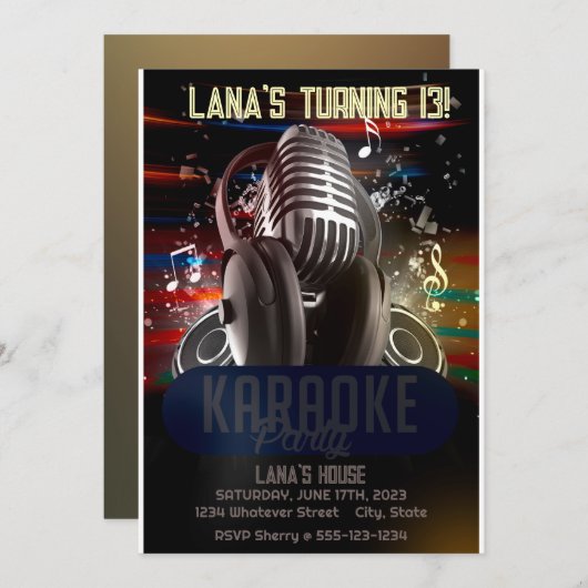 Kid's Karaoke Geburtstag Custom Einladung (Vorne/Hinten)