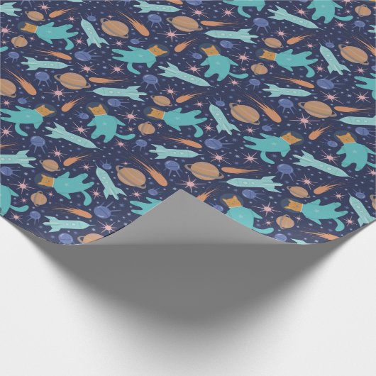 Kids katzen Astronaut in Raumschiff-Planeten Geschenkpapier (Ecke)