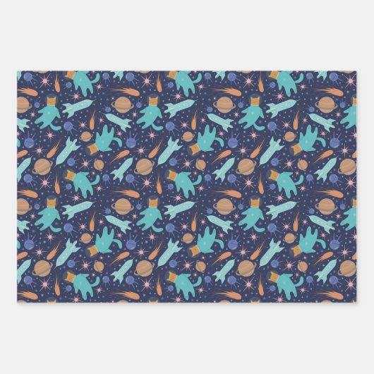 Kids katzen Astronaut in Raumschiff-Planeten Geschenkpapier Set (Vorderseite 2)