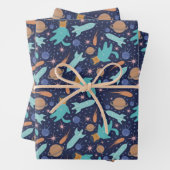 Kids katzen Astronaut in Raumschiff-Planeten Geschenkpapier Set (Beispiel)