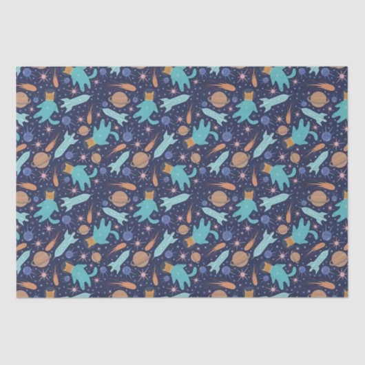 Kids katzen Astronaut in Raumschiff-Planeten Seidenpapier (Vorderseite)