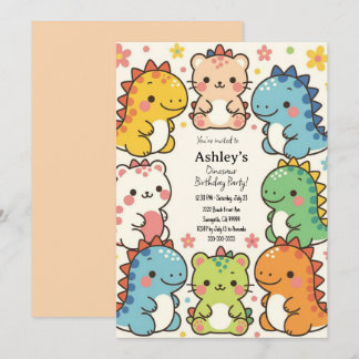 Kids Kawaii Dinosaur Geburtstagsparty Einladung
