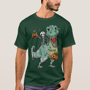 Kids Kids T re dinosaur halloween skeletto pumkins T-Shirt