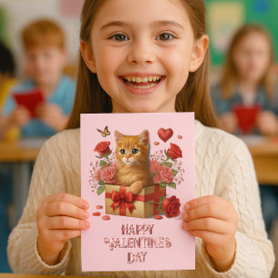 Kids Klassenzimmer Valentinstag Süße Katze Mitteilungskarte