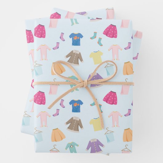 Kids Kleidung Wäsche Muster Umhüllungspapier Geschenkpapier Set (Beispiel)