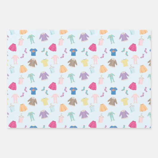 Kids Kleidung Wäsche Muster Umhüllungspapier Geschenkpapier Set (Vorderseite)