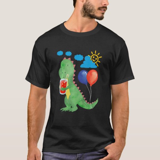 Kids Kleiner niedlicher Dinosaurier mit Erfrischun T-Shirt (Vorderseite)