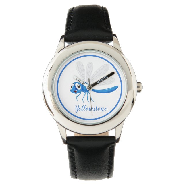 Kids Leather Watch-Yellowstone Dragonfly Armbanduhr (Vorderseite)