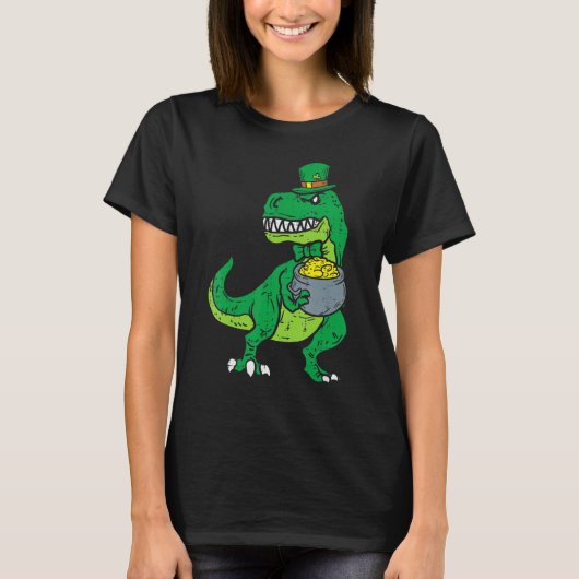 Kids Leprechaun Irish T-Rex Dinosaur St Patrick Da T-Shirt (Vorderseite)