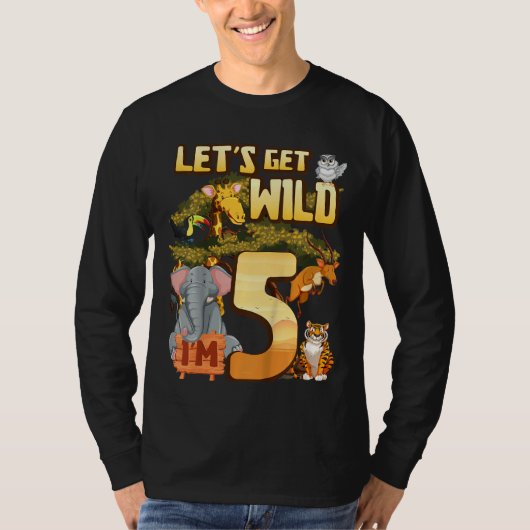 Kids Let's Be Wild Ich bin 5 Safari Animal Zoo Tie T-Shirt (Vorderseite)