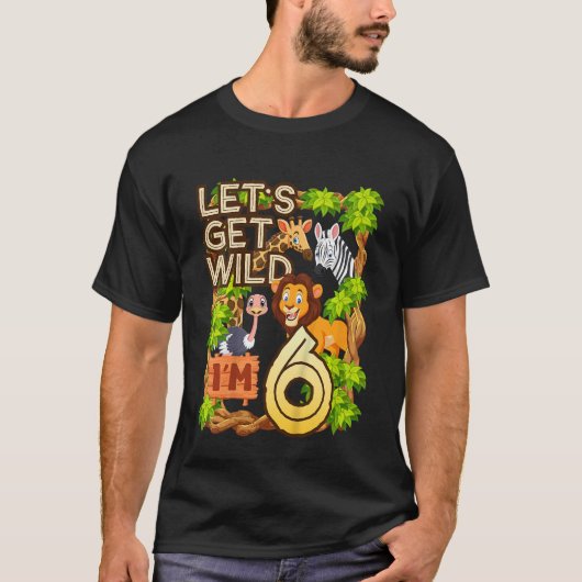 Kids Let's Be Wild Ich bin 6 Safari Animal Zoo Tie T-Shirt (Vorderseite)