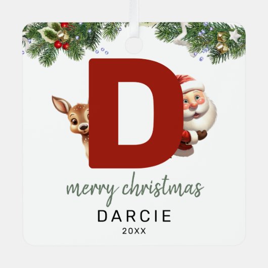 Kids Letter D Monogram Christmas Tree Ornament Aus Metall (Vorderseite)
