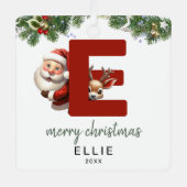 Kids Letter E Monogram Christmas Tree Ornament Aus Metall (Vorderseite)
