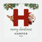Kids Letter H Monogram Christmas Tree Ornament Aus Metall (Vorderseite)