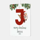 Kids Letter J Monogram Christmas Tree Ornament Aus Metall (Vorderseite links)