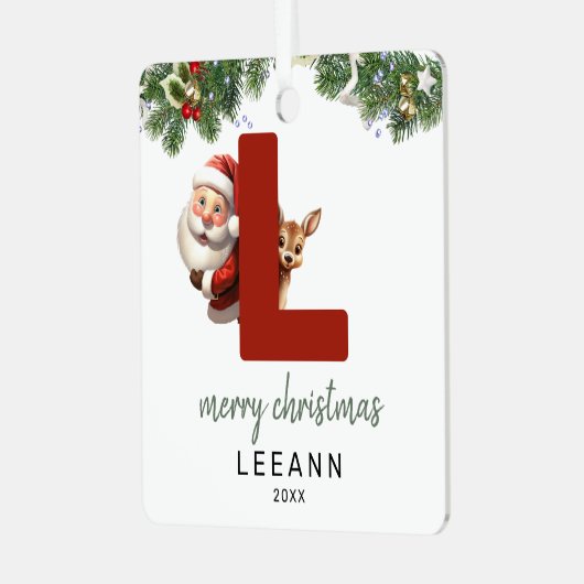 Kids Letter L Monogram Christmas Tree Ornament Aus Metall (Vorderseite links)