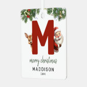 Kids Letter M Monogram Christmas Tree Ornament Aus Metall (Vorderseite links)
