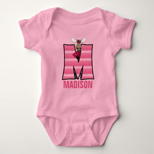 Kids Letter M Monogrammed Pink Knit Moose Baby Strampler (Vorderseite)