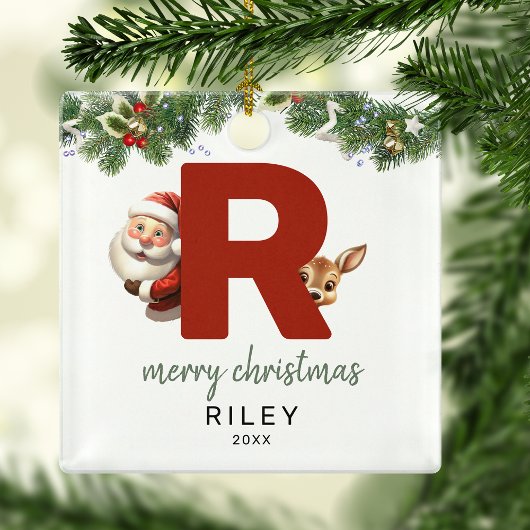 Kids Letter R Monogram Christmas Tree Ornament Aus Metall